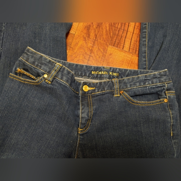 Michael Kors Dark Blue Jeans Flare Embellished Logo Women's Size 4 - Picture 2 of 6